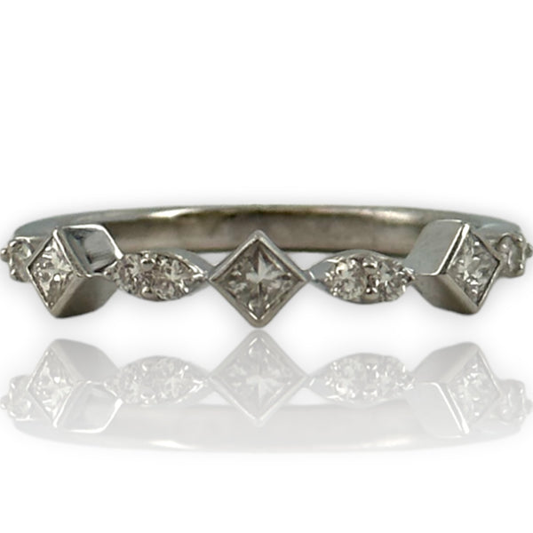 18kt White Gold Bezel Set Princess Cut and Alternating Round Brilliant Diamond Band Size 6.75