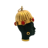 Vintage Corletto Solid 18k Yellow Gold Ebony Wood Coral Blackamoor Charm Pendant