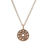 Italian Solid 14kt Rose Gold and CZ Sparkling Circle Pendant Cable Necklace 17.5"