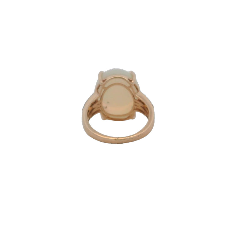 Luxoro 14kt Rose Gold Prong-Set Large Opal Statement Ring With White and Yellow Diamond Sides Size 8