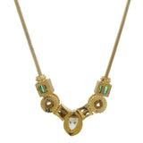 Vintage UnoAerre Italian Solid 14kt Yellow Gold 1.36ctw Marquise Diamond and Emerald 15" Collar Necklace