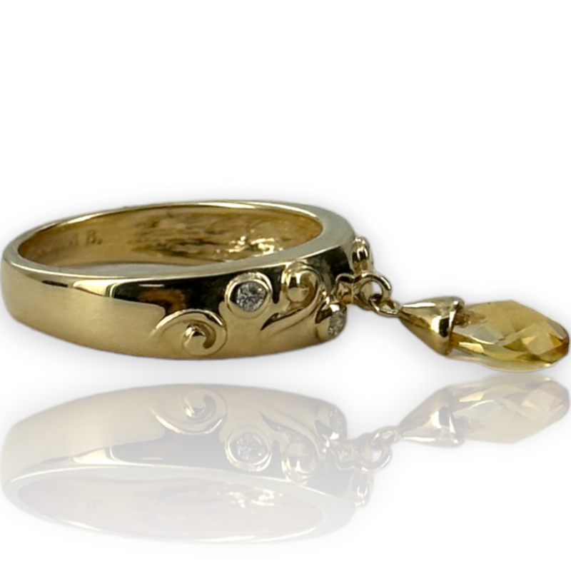 Sonia B Bitton 14kt 585 Yellow Gold Briolette Cut Citrine Diamond Cocktail Ring Size 6