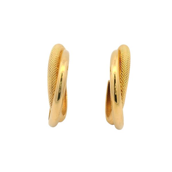 Vintage UnoAerre Solid 18kt Yellow Gold Polished and Textured 25mm Hoop Earrings