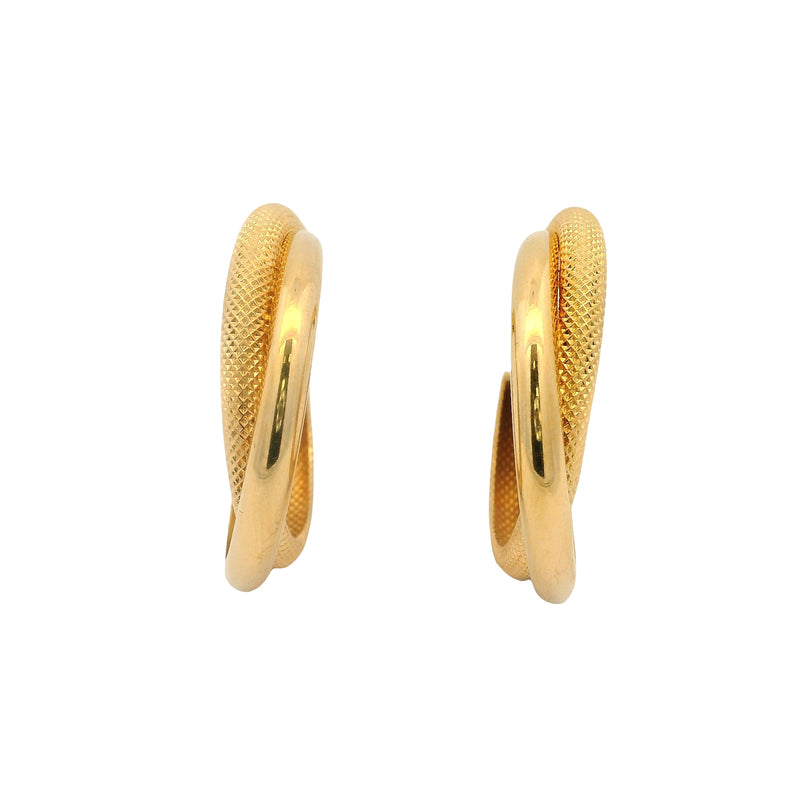 Vintage UnoAerre Solid 18kt Yellow Gold Polished and Textured 25mm Hoop Earrings