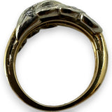 Vintage 1940-50s Two-Tone Solid 14kt Yellow and White Gold and Diamond Cocktail Ring Size 5.75
