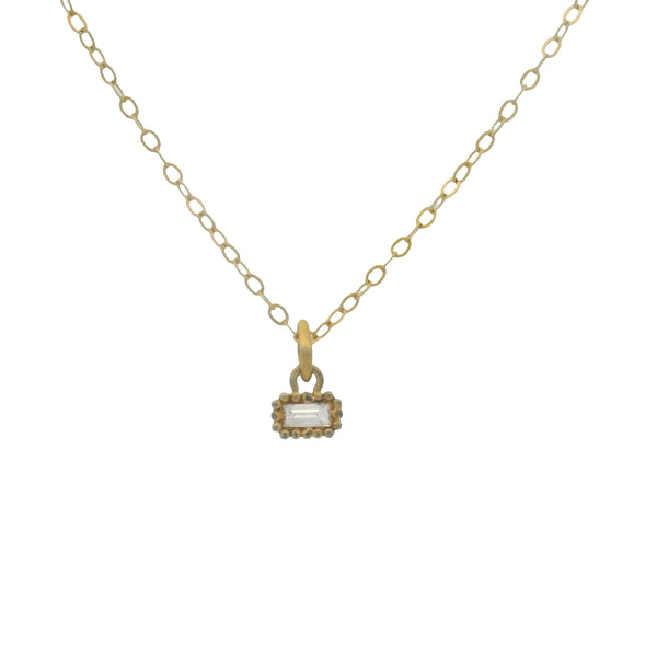 Retired Ila Solid 14kt Yellow Gold and Single Emerald Cut Diamond Milgrain Pendant Necklace 16"