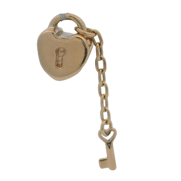 Pandora Retired Solid 14kt Yellow Gold Key To My Heart Lock and Key Slider Charm