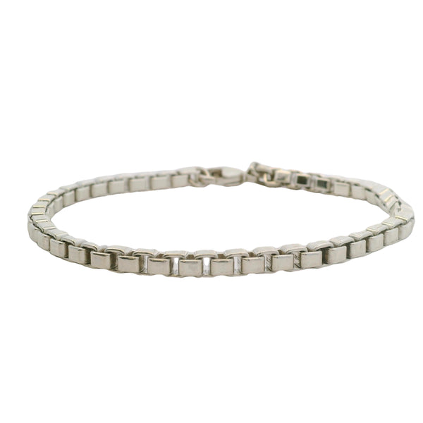 Tiffany & Co 925 Sterling Silver Venetian Link Box Chain 7.5" Bracelet