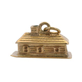 Vintage Solid 14kt Yellow Gold Log Cabin House Dangle Charm