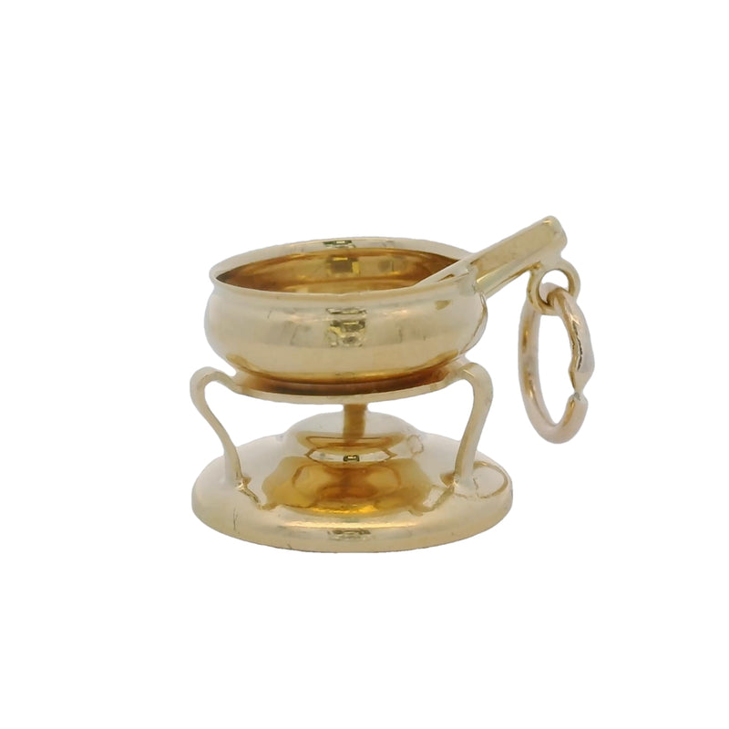 Vintage Solid 18kt 750 Yellow Gold 3D Fondue Pot Traditional Dangle Charm