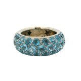 Vintage Italian Solid 18kt White Gold 3.47ct Blue Topaz 9mm Cluster Band Ring Size 6