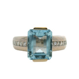 Vintage Solid 18kt White Gold Emerald Cut 2.64ct Blue Topaz and Diamond Cocktail Ring Size 6