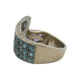 Solid 18kt White Gold Amethyst, Blue Topaz, and Diamond Wave Cocktail Ring Size 6.5