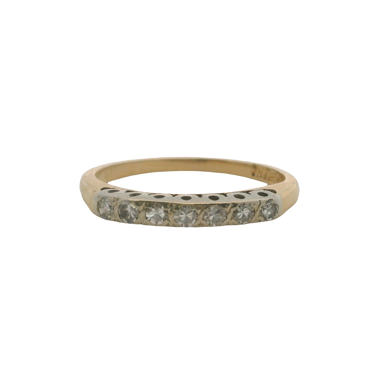 Antique 1930s 14kt Two-Tone Single-Cut 7 Diamond Line Wedding Band Ring Size 7