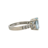 EFFY Solid 14kt White Gold Aquamarine Solitaire Ring with Diamond Sides Size 7