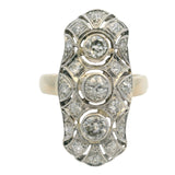 c1910-20s 14kt White Gold 25mm Long Antique Cut Diamonds Filigree Dinner Ring Size 5