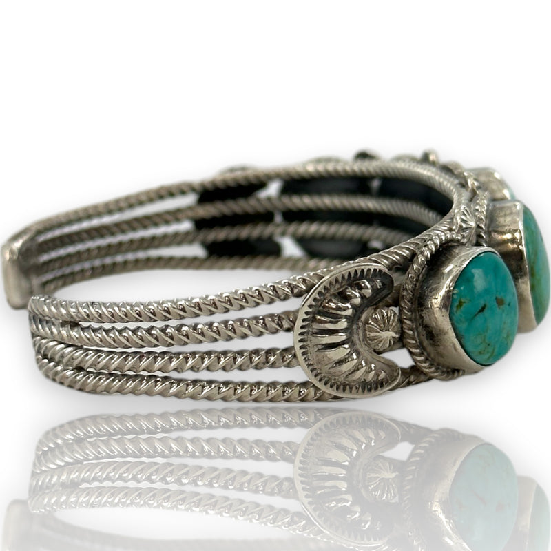 Arnold Goodluck Navajo Native American 925 Sterling Silver 5-Stone Natural Turquoise Cuff Bracelet