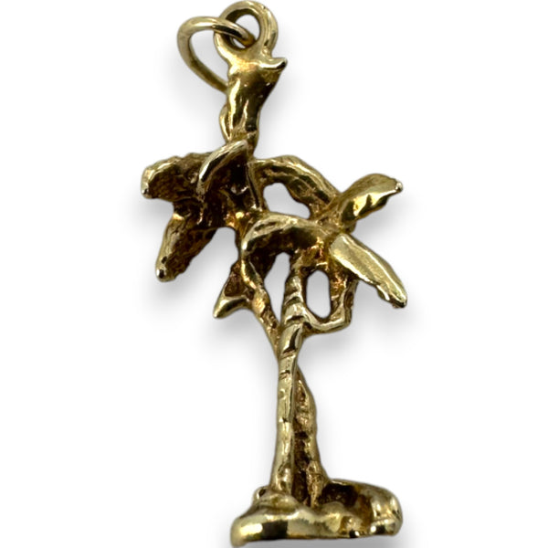 Vintage Florida Palm Trees Beach Travel Charm Pendant Solid 14kt Yellow Gold