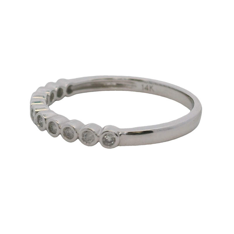 14kt White Gold and Bezel Set Round Diamond Bubble Wedding Stackable Band Ring Size 9