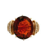 Vintage 1970-80s 14kt Yellow Gold Cocktail Ring with Large Madeira Citrine and Baguette Diamonds Size 7.5
