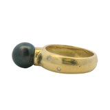 Solid 18kt Yellow Gold 8.5mm Tahitian Pearl Solitaire Ring with 6 Diamond Accents Size 5