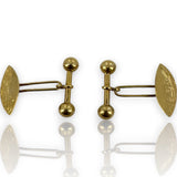Antique 1890-1910s Handmade Solid 14kt Yellow Gold Cufflinks with Scroll and Leaf Pattern