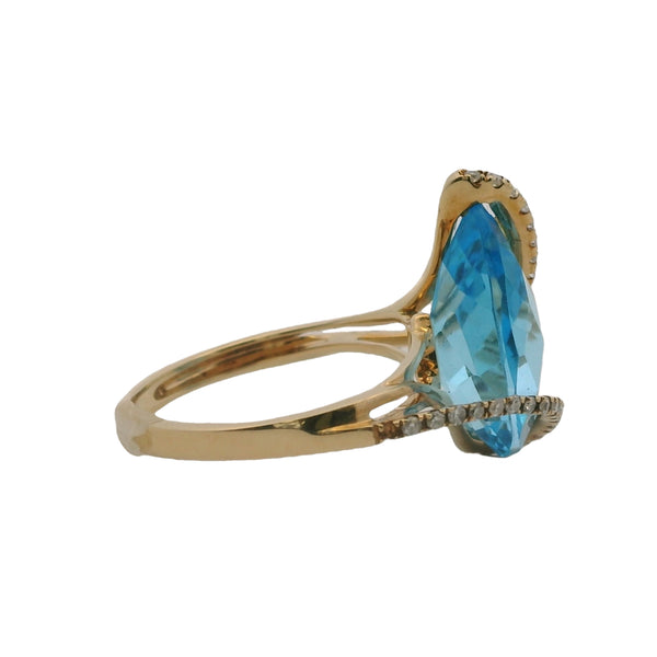 EFFY Ocean Bleu 14kt Yellow Gold, Blue Topaz, and Diamond Cocktail Statement Ring Size 5