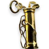Vintage Golf Club Caddy Sports Charm with Three Clubs Pendant Solid 14kt Yellow Gold