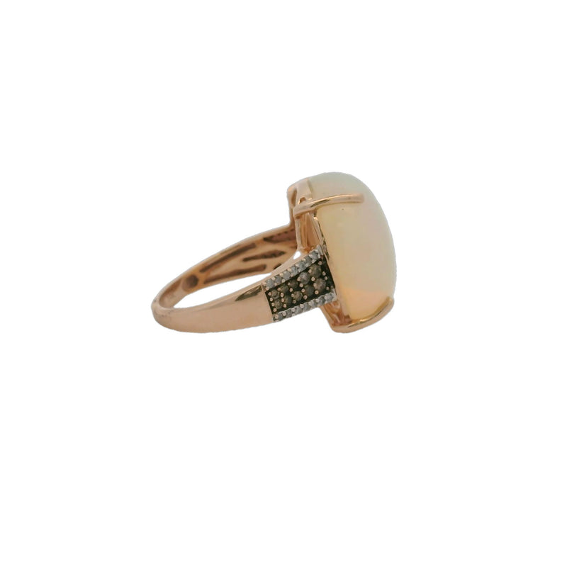 Luxoro 14kt Rose Gold Prong-Set Large Opal Statement Ring With White and Yellow Diamond Sides Size 8