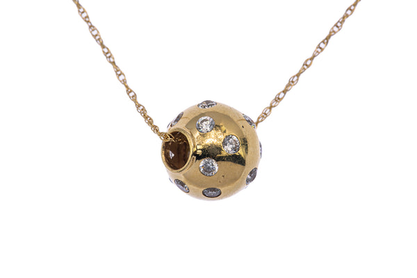 Cubic Zirconia 12mm Ball Barrel Pendant 14K 585 Yellow Gold CZ Charm Necklace