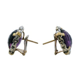 Italian14kt Yellow and White Gold Chain Pattern 22mm Large Amethyst Omega-Back Earrings