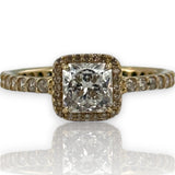 PANDORA Square Sparkle Halo Ring 14kt Solid Yellow Gold and Cubic Zirconia CZ Radiant Cut Solitaire with Accent CZ Stones Size 7