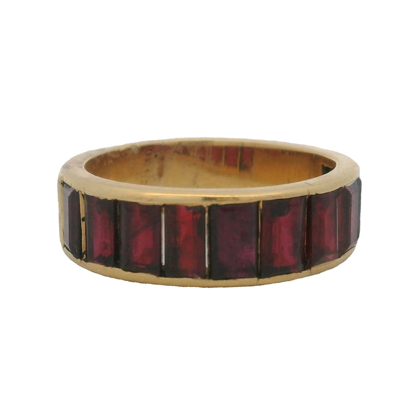 Solid 18kt Yellow Gold and Emerald-Cut Almandine Garnet Half-Eternity 6.3mm Wide Band Ring Size 6
