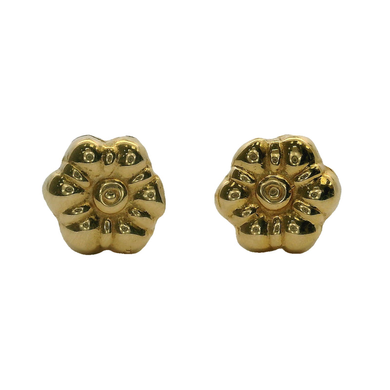 Vintage 2002 Egyptian Solid 18kt Yellow Gold 6.5mm Flower Stud Earrings