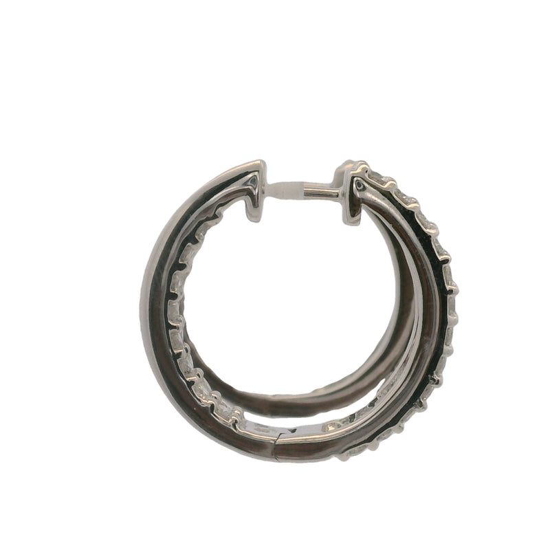 Solid 14kt White Gold And 2ctw Diamonds IGI Certified Inside Out 20mm Hoop Earrings