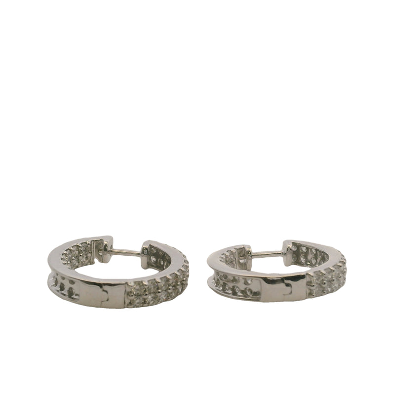 Solid 14kt White Gold And 2ctw Diamonds IGI Certified Inside Out 20mm Hoop Earrings