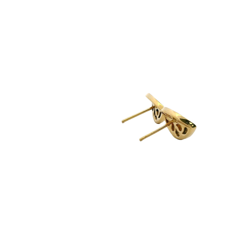 Solid 18kt Yellow Gold and 1/2ctw Diamonds Half Split Leaf Stud 17mm Long Earrings