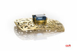 Antique Convertible Charm Blue Topaz Scroll Pierced Filigree 14K 585 Yellow Gold Brooch
