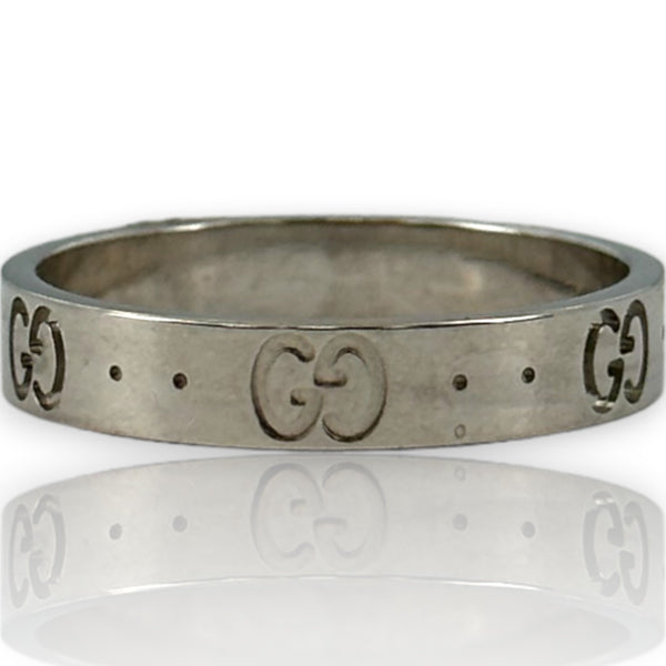 GUCCI Icon Thin 18kt White Gold Monogramed GG 4mm Band
