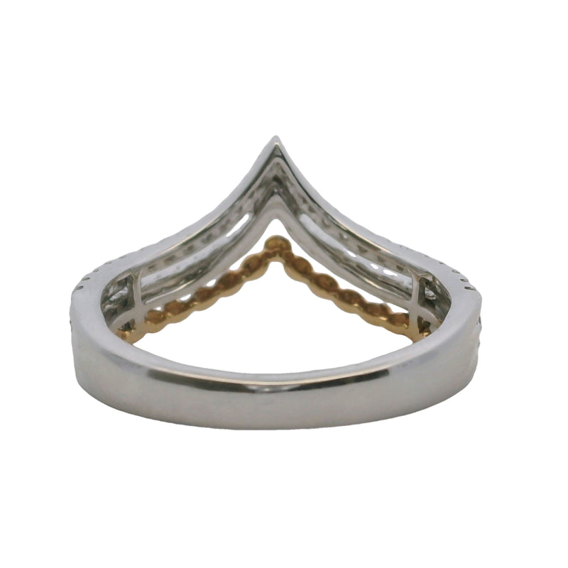 14kt Two-Tone V-Shape Crown Accent Ring with Yellow Gold Granulation and Diamonds Size 7
