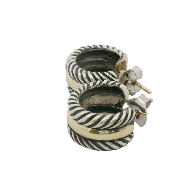 David Yurman Cable Collectibles 925 Sterling and 14k Yellow Gold Huggie Hoops Earrings