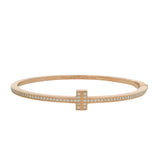 Tiffany & Co T 18kt Rose Gold 0.33ctw Diamond Hinged Wire Bangle Bracelet 6"
