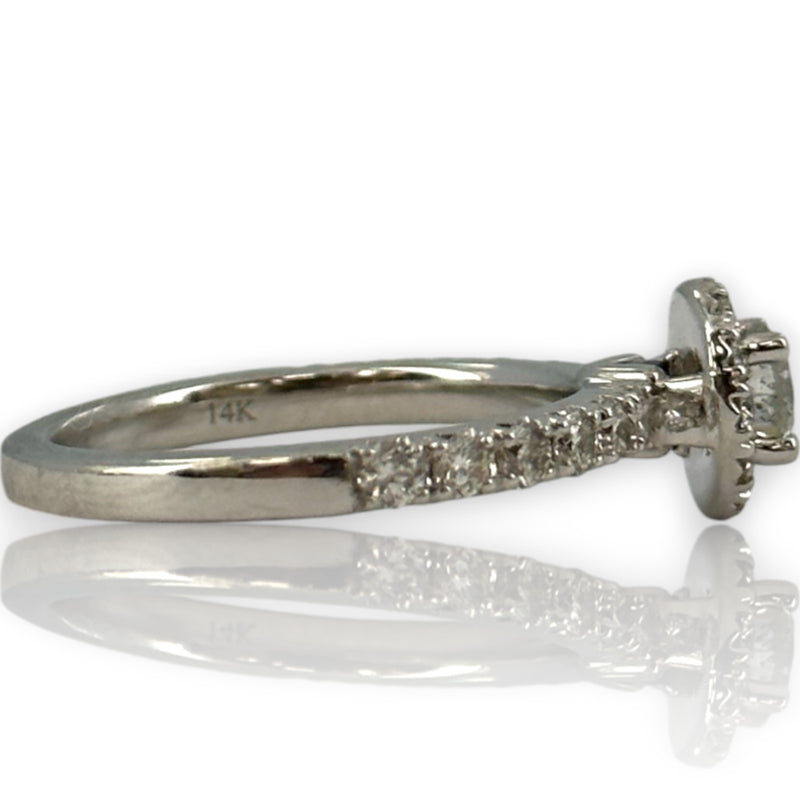 Vera Wang Love Collection 1ctw Diamond Frame Engagement Ring in Solid 14K White Gold with Halo and Signature Sapphire Size 6.5
