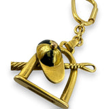 Vintage 1970-90s GUCCI 18kt Solid Yellow Gold and Black Enamel 33.4g Jockey Key Chain Made in Italy