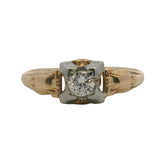 Antique 1930s 14kt White and Yellow Gold Art Deco Solitaire Diamond Ring Size 7