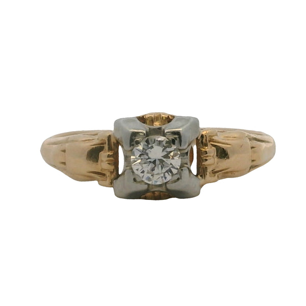 Antique 1930s 14kt White and Yellow Gold Art Deco Solitaire Diamond Ring Size 7