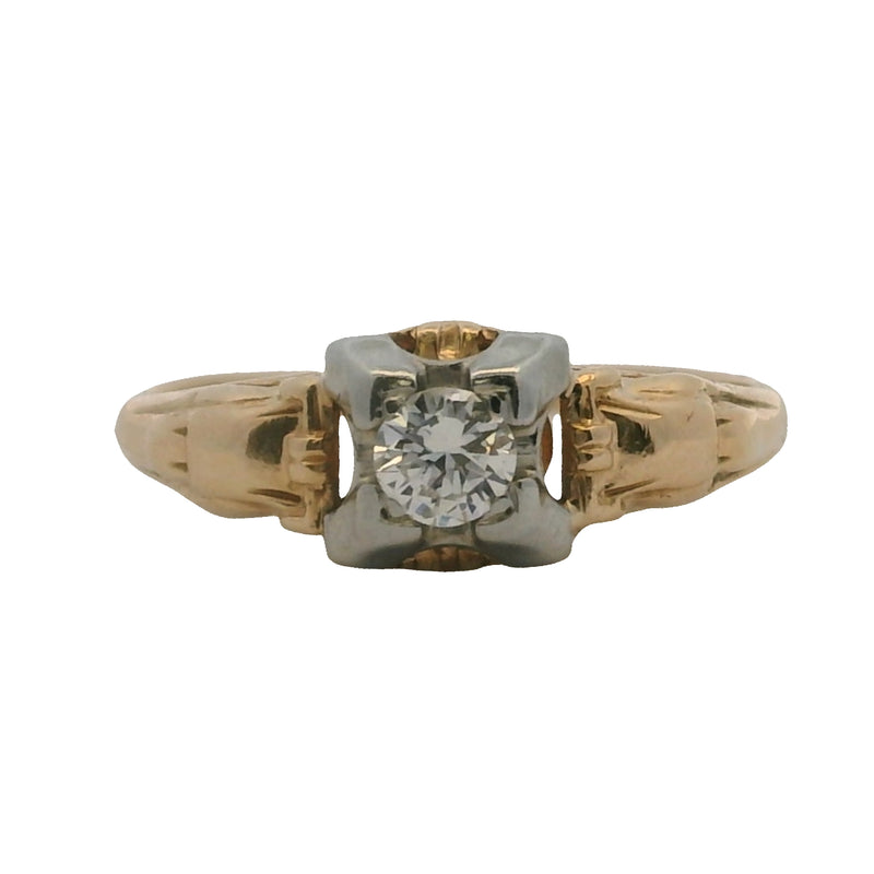 Antique 1930s 14kt White and Yellow Gold Art Deco Solitaire Diamond Ring Size 7