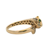 Solid 14kt Yellow Gold Black White Diamond Cheetah Ring Tsavorite Eyes Size 6.5