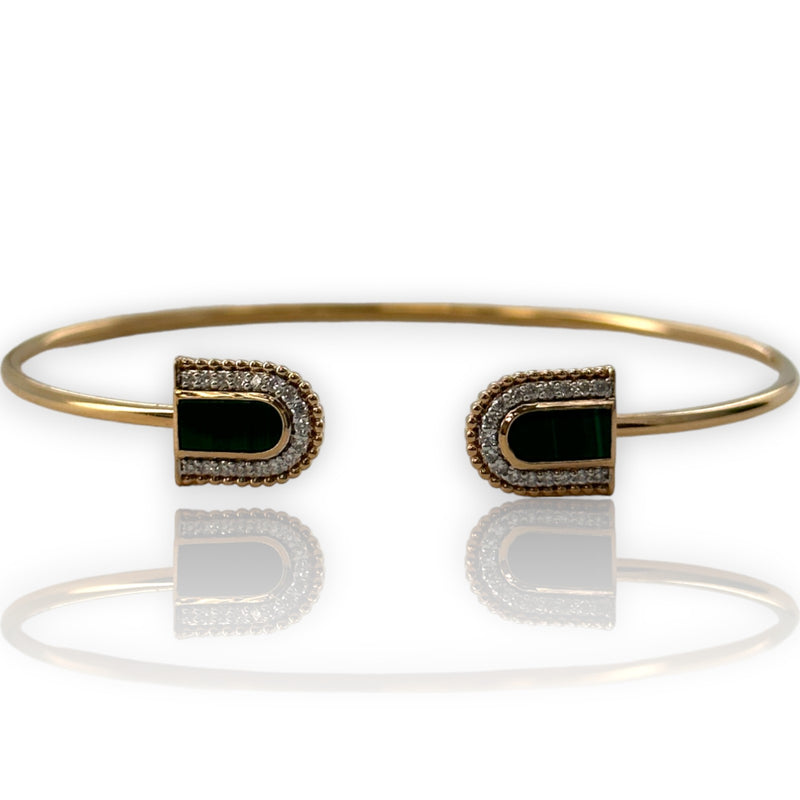 Devji Aurum Malachite and Diamond Thin Flex Cuff Bracelet in 18kt Rose Gold