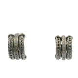 Vintage 1980s Signed Rare La Pepita 18kt Woven White Gold and White Diamond Large Omega-Back Earrings Made In Italy